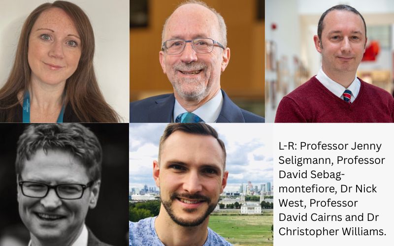 Professor Jenny Seligmann, Professor David Sebag-Montefiore, Dr Nick West, Professor David Cairns and Dr Christopher Williams