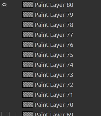 Cropped screenshot of a list of 80 layers, starting from layer 69, to layer 80.