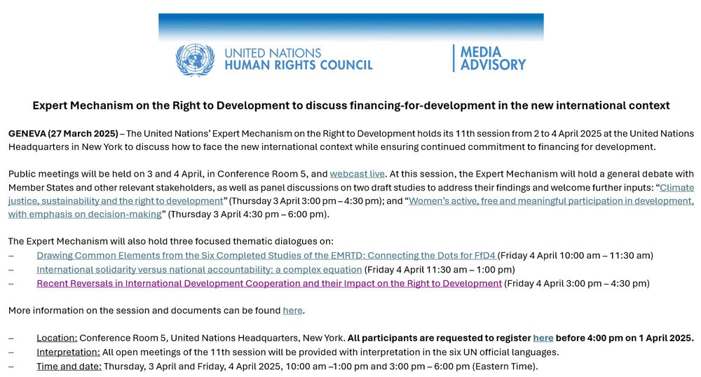 Expert Mechanism on the Right to Development to discuss financing-for-development in the new international context