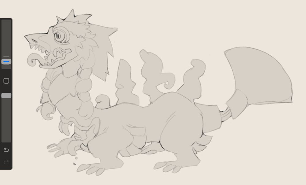 Aztec inspired lizard / dragon creature - believed to made out of clay and a lost spirit! They have a belly mouth for eating as their ‘face’ is a clay mask that can’t open or close. Fan inspired tail!