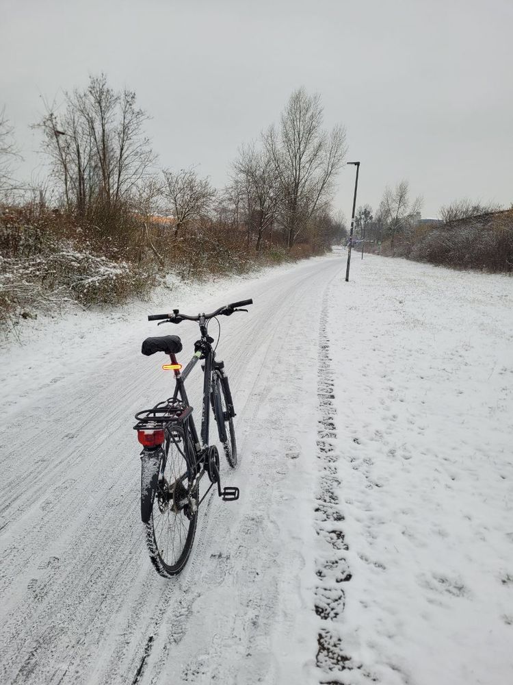 Fahrrad auf dem verschneiten Weißeritzgrünzug
