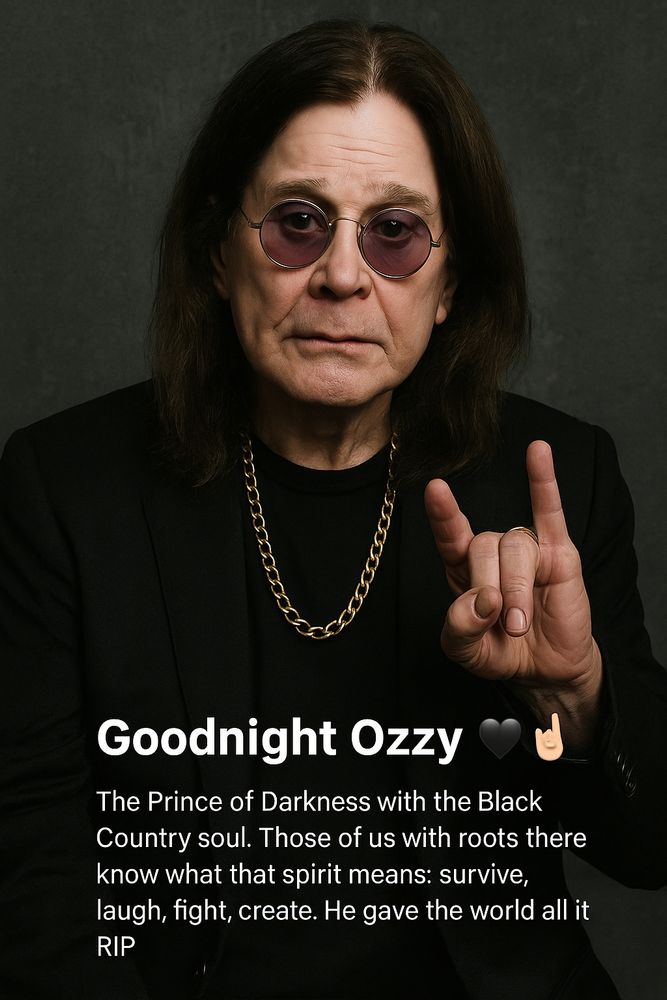 Goodnight Ozzy 🖤🤘
The Prince of Darkness with the Black Country soul. Those of us with roots there know what that spirit means: survive, laugh, fight, create. He gave the world all of it. RIP.