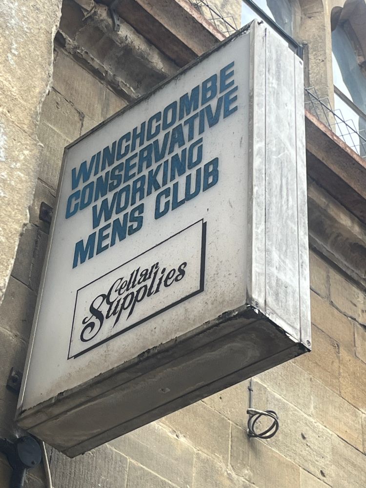 Old pub sign for Winchcombe Conservative Working Men’s Club. 