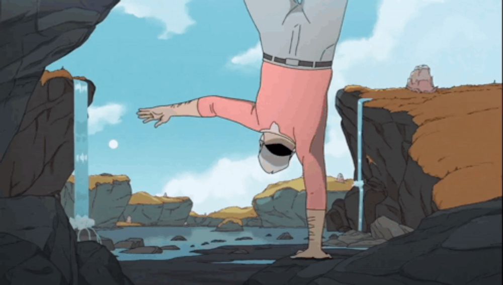 a cartoon drawing of a person doing a handstand