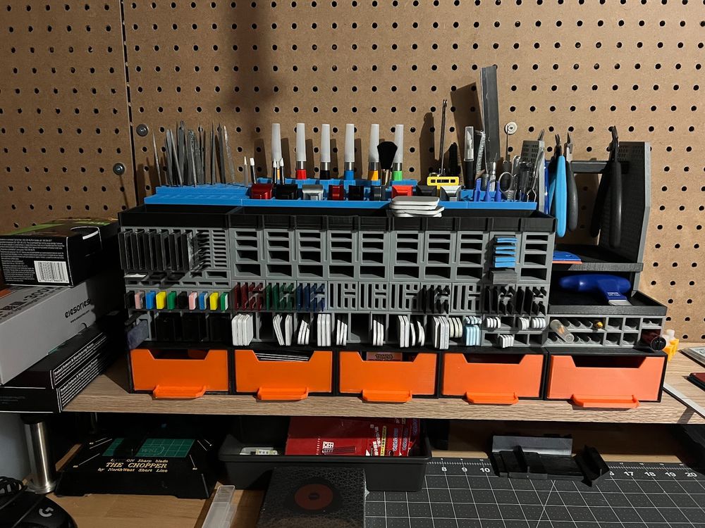 Workshop Organization In Progress:  Custom Designed & 3D Printed Tool Organizer.