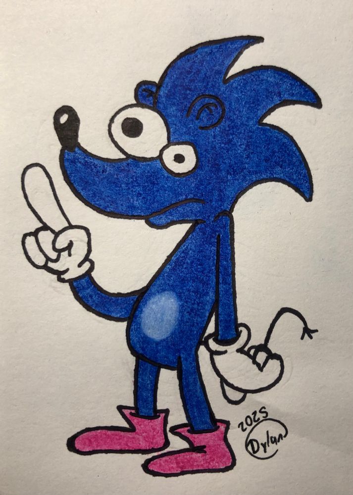 Sonic the Hedgehog doing his iconic “don’t do it” signal thing