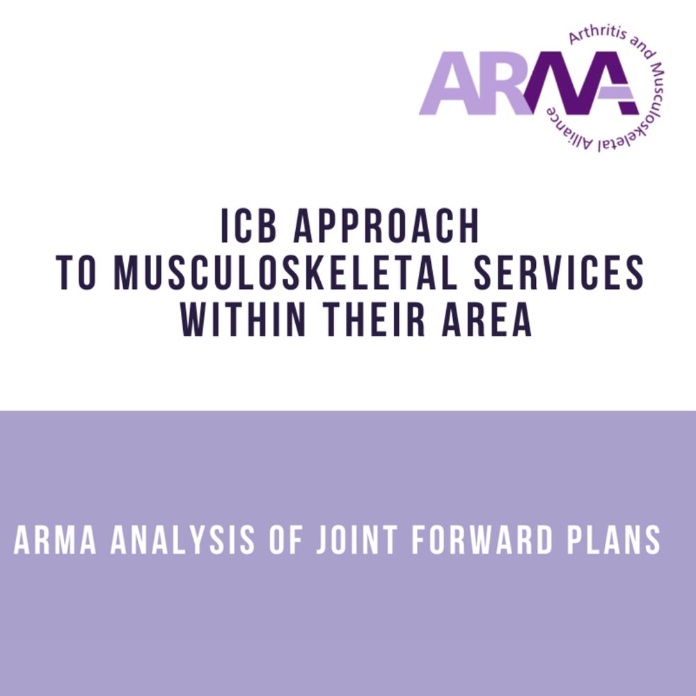 Image of report cover. Title: ICB approach to musculoskeletal services within their area. Analysis of ICB Joint Forward Plans.