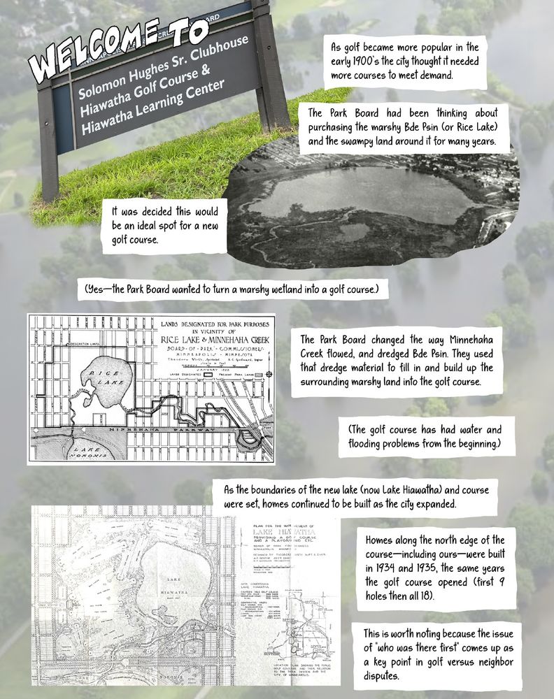 A detailed comic page about the history of Lake Hiawatha in Minneapolis.