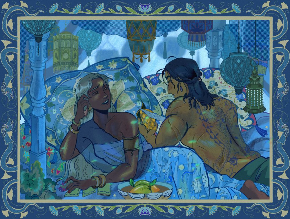 Blue room with two southeast asians