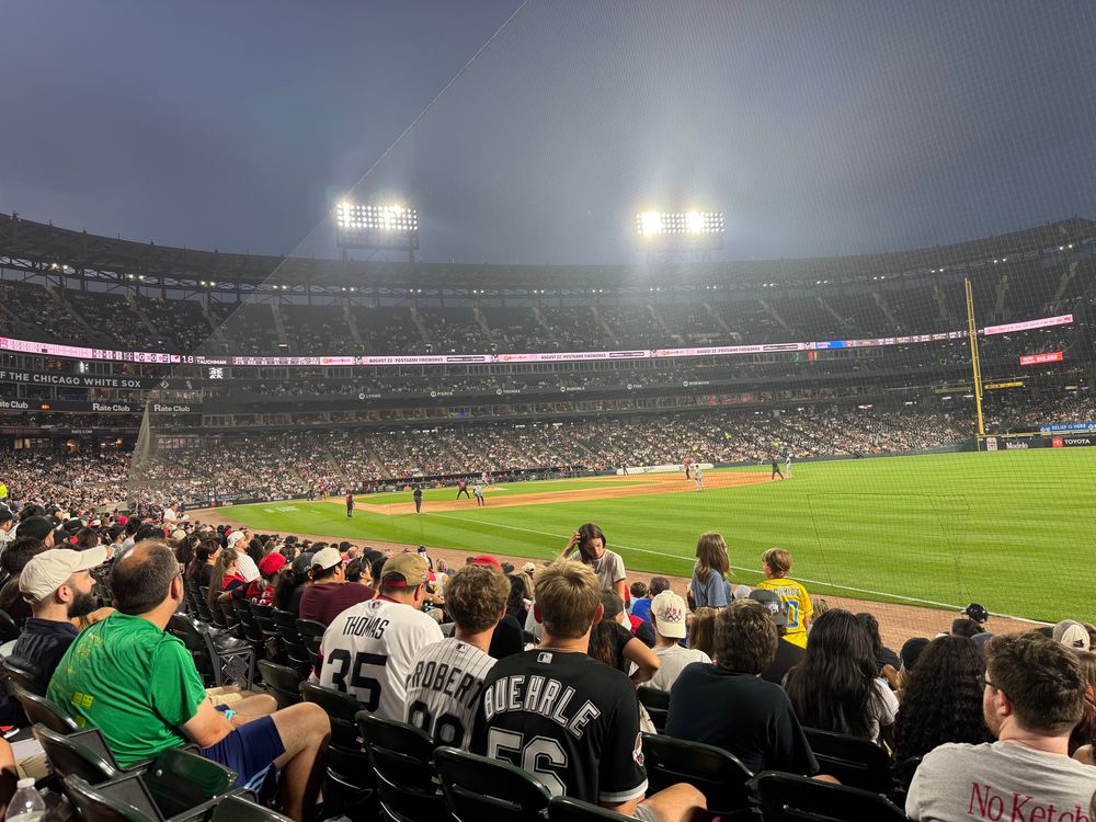 The White Sox hosting the Guardians and losing 9-5 on Friday. Enough breeze and beer to make it fun. 