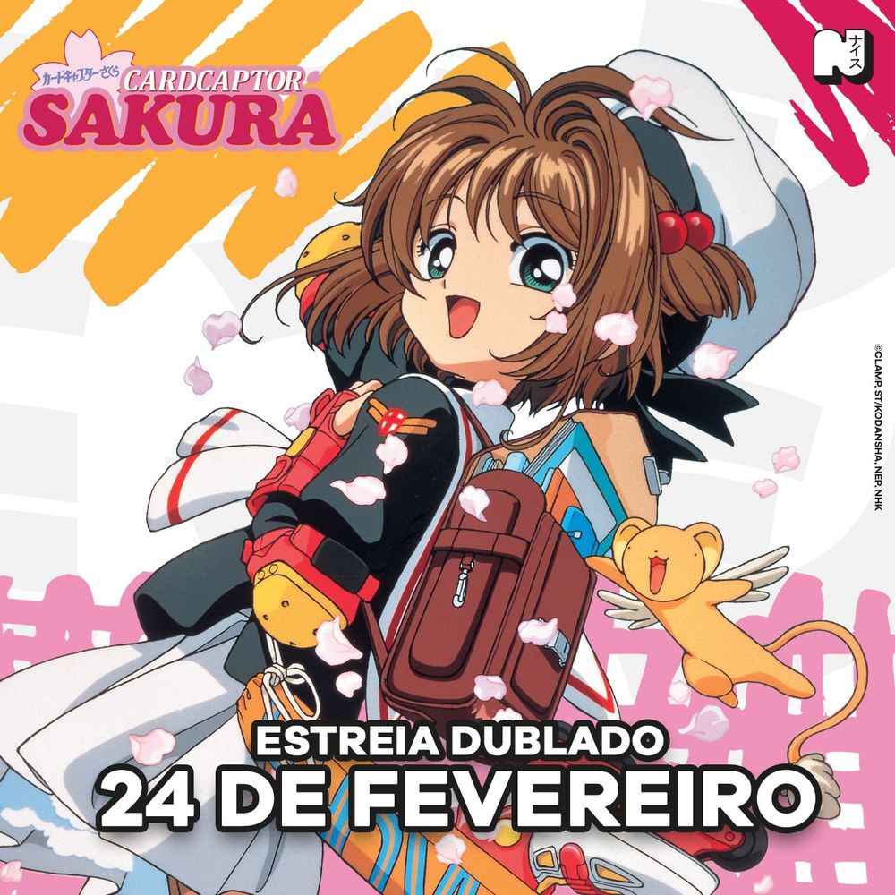 Imagem promocional do anime de Cardcaptor Sakura com chamada para a estreia da versão dublada em 24/02.