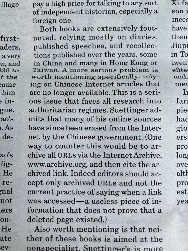 (One way to counter this would be to archive all URLs via the Internet Archive, www.archive.org, and then cite the archived link. Indeed editors should accept only archived URLs and not the current practice of saying when a link was accessed—a useless piece of information that does not prove that a deleted page existed.)