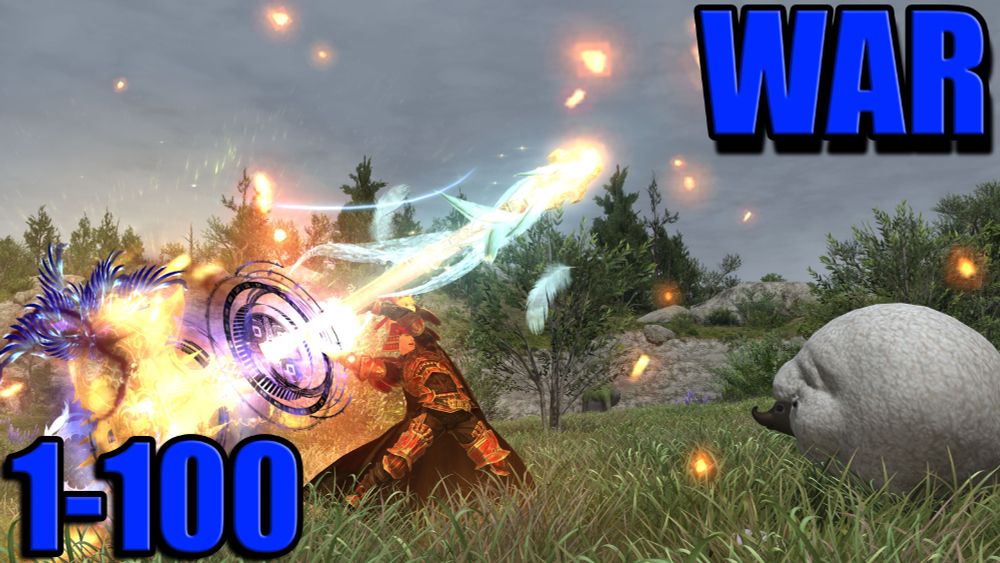 A Warrior in Final Fantasy holding a giant glowing axe over their head, preparing to slam it down onto a helpless sheep