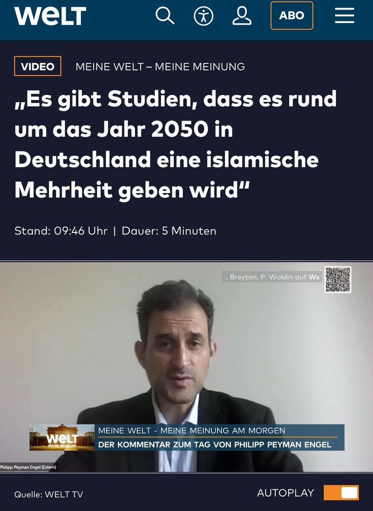 Philip Engel bei WELT: „Es gibt Studien, dass es rund um das Jahr 2050 in Deutschland eine islamische Mehrheit geben wird."