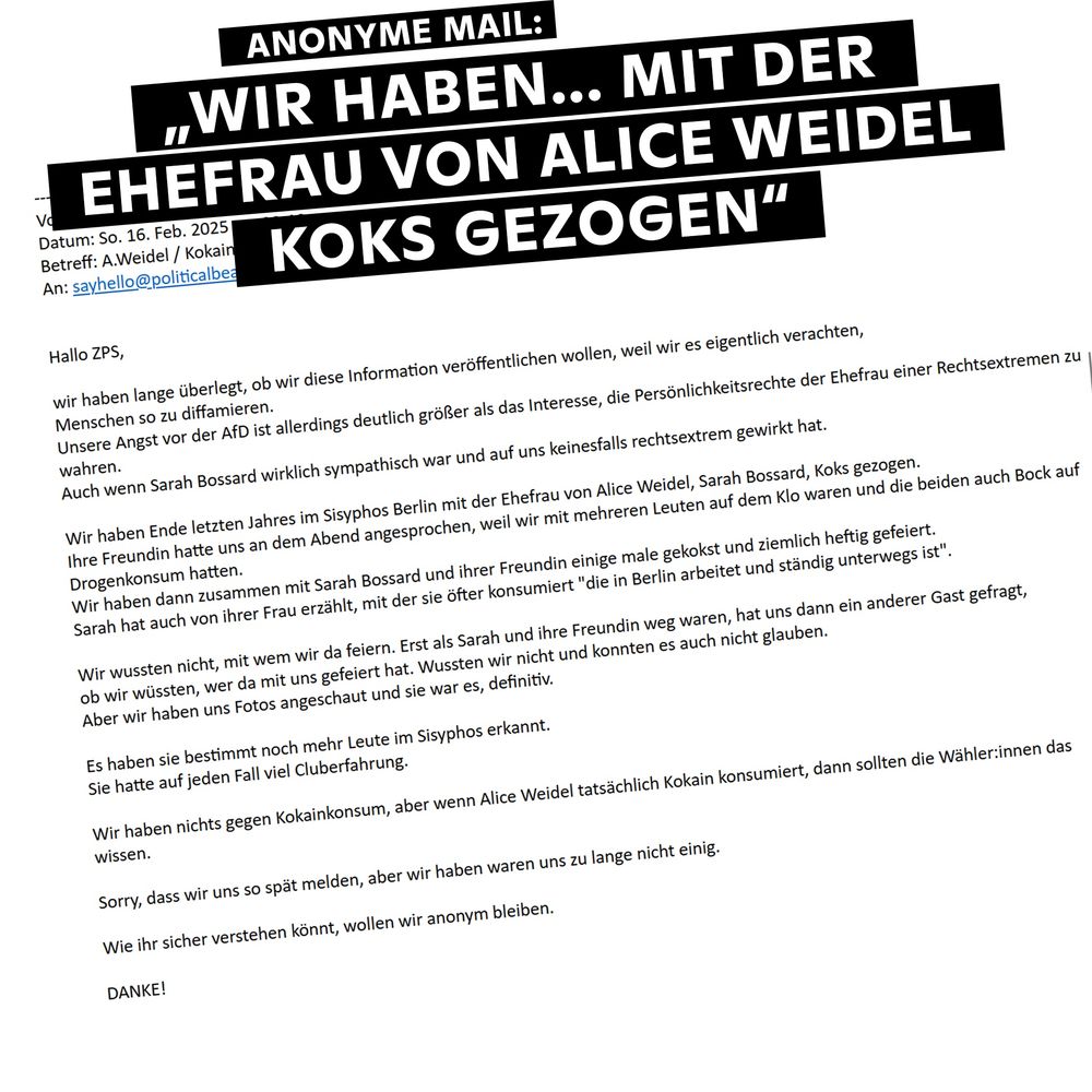 Mail mit Infos zum Kokainkonsum