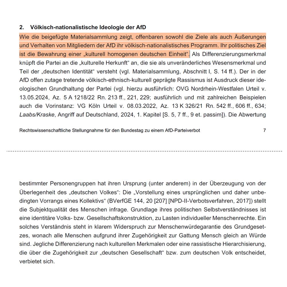 Wie die beigefügte Materialsammlung zeigt, offenbaren sowohl die Ziele als auch Außerungen und Verhalten von Mitgliedern der AfD ihr völkisch-nationalistisches Programm. Ihr politisches Ziel ist die Bewahrung einer „kulturell homogenen deutschen Einheit".