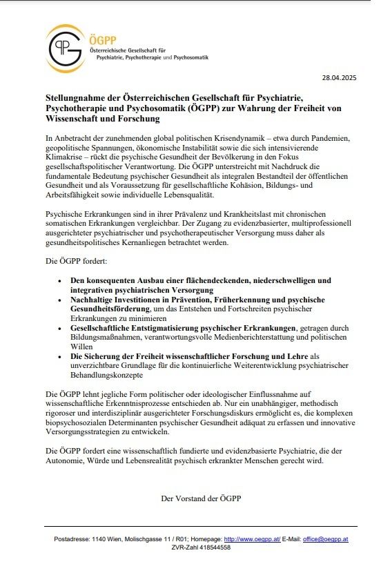 Stellungnahme der ÖGPP zur Freiheit von Wissenschaft und Forschung