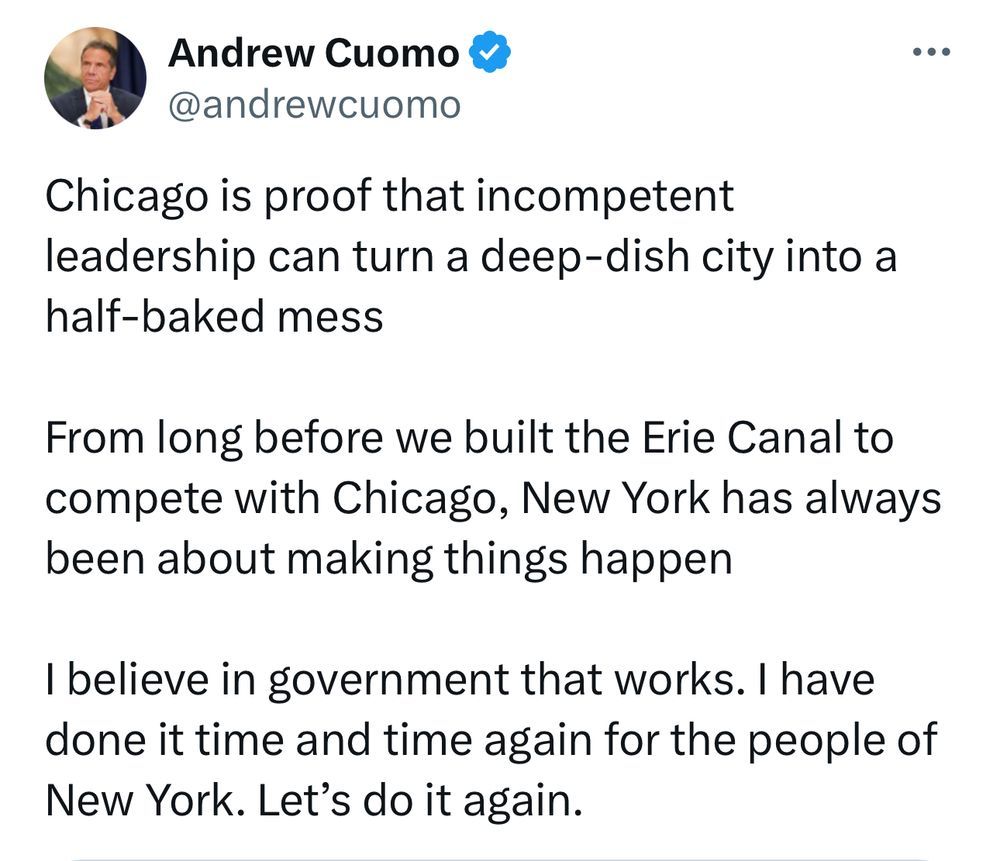 An Andrew Cuomo tweet shitting on Chicago for some reason