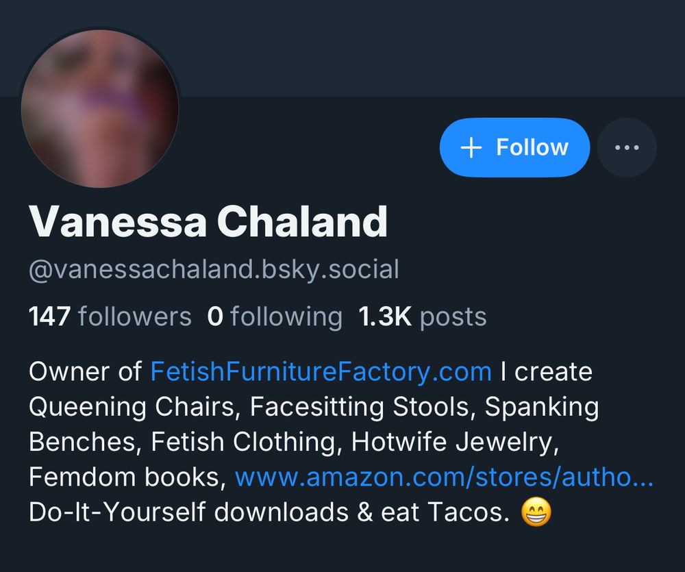 Reveal that the account owns a website called Fetish Furniture Factory dot com.