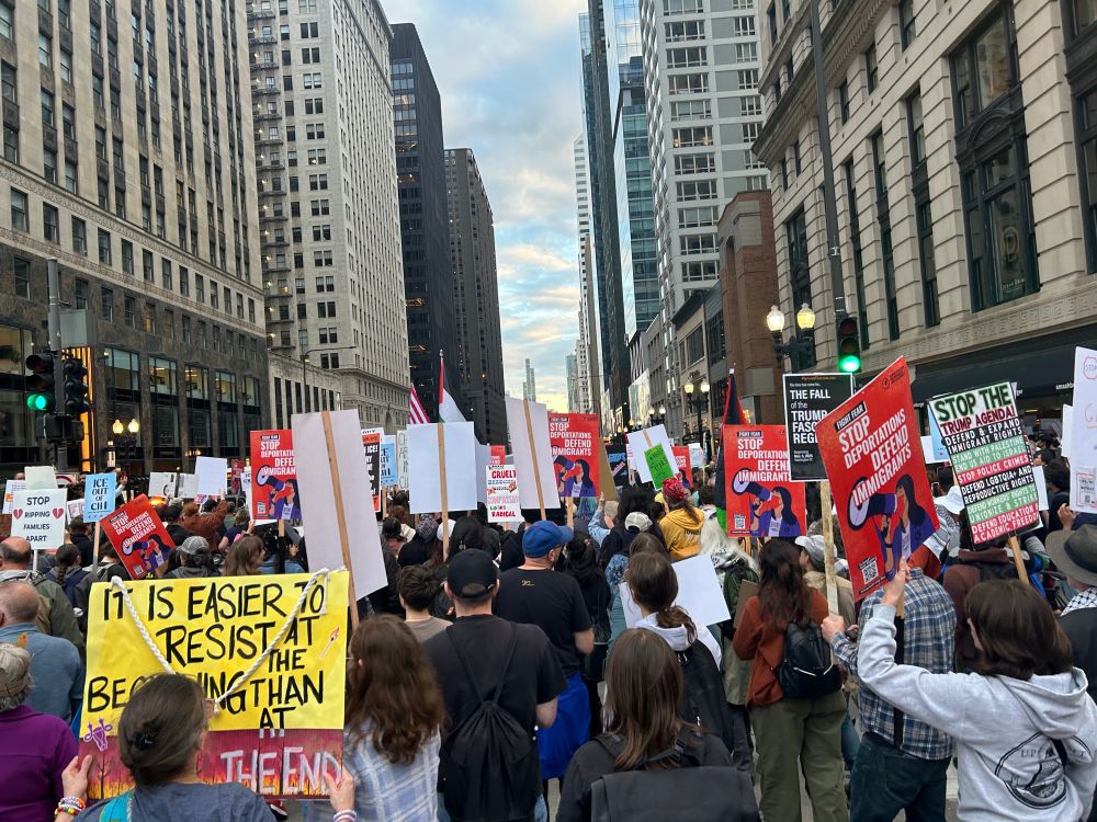 A completely full Chicago on Michigan Avenue protesting Donald Trump.