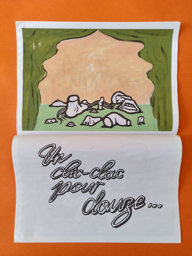 Affiche d'une fausse piece de théâtre issue de la micro-édition GRANDS SUCCÈS de Guillaume Chauchat, Pauline Barzilaï et Pauline Lecerf.