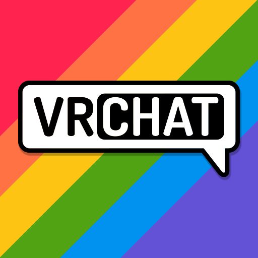 VRChat logo with a rainbow in the background for Pride Month
