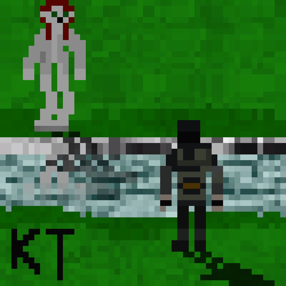 Pixel Art of Dr. Kel looking across a river at Argemia.