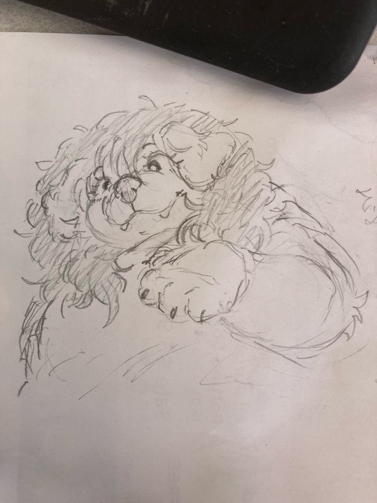 anthro dog smiling and holding up a paw