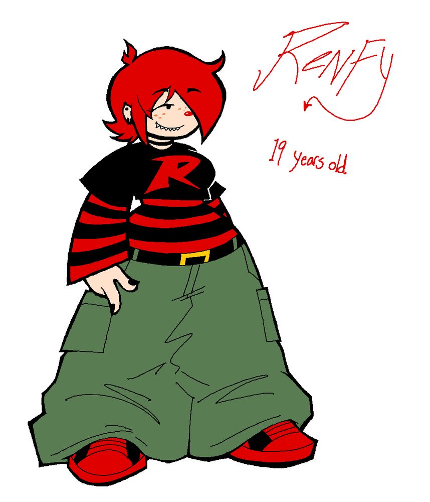 A drawing of my new girl OC Renfy standing in an idle pose. She is 19 years old