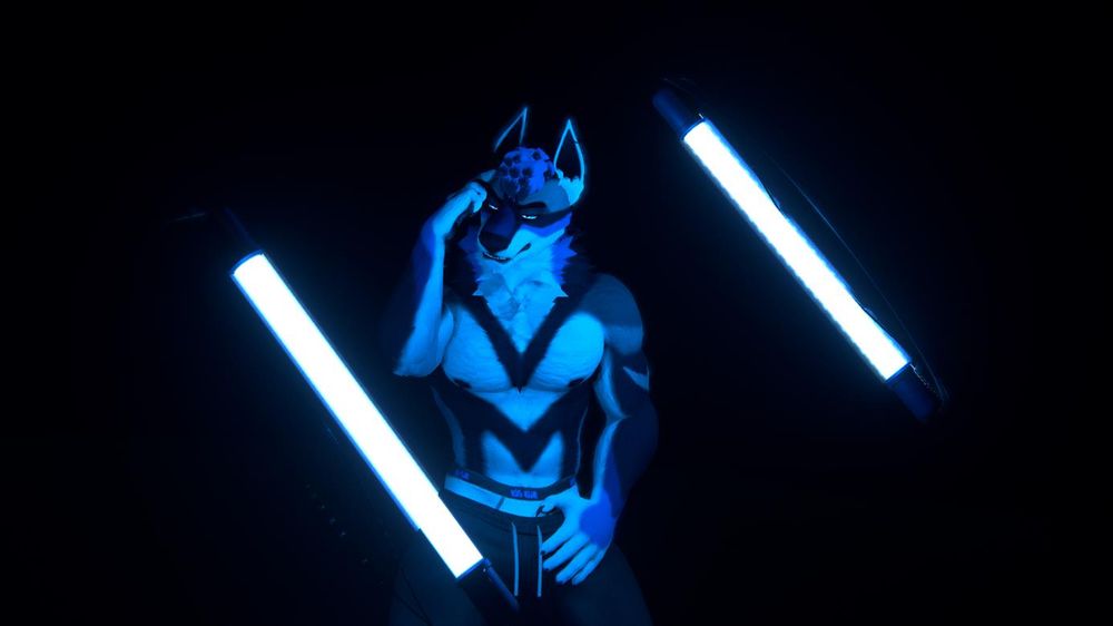 An anthro wolf posing with a dark background