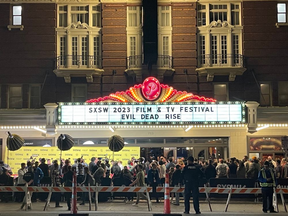 Marquee for the world premiere of Evil Dead Rise at SXSW
