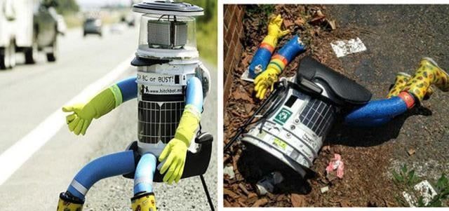 Hitchhiking robot from Canada destroyed immediately in the  U.S. 