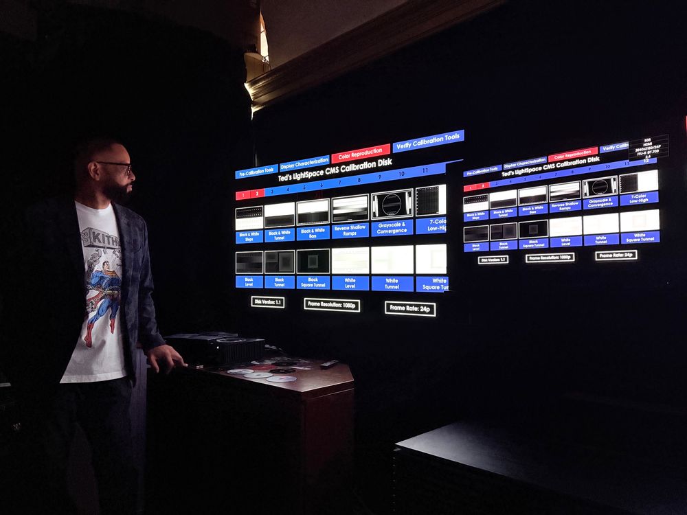 A man looking at a tv test pattern at the 2025 TV Shootout