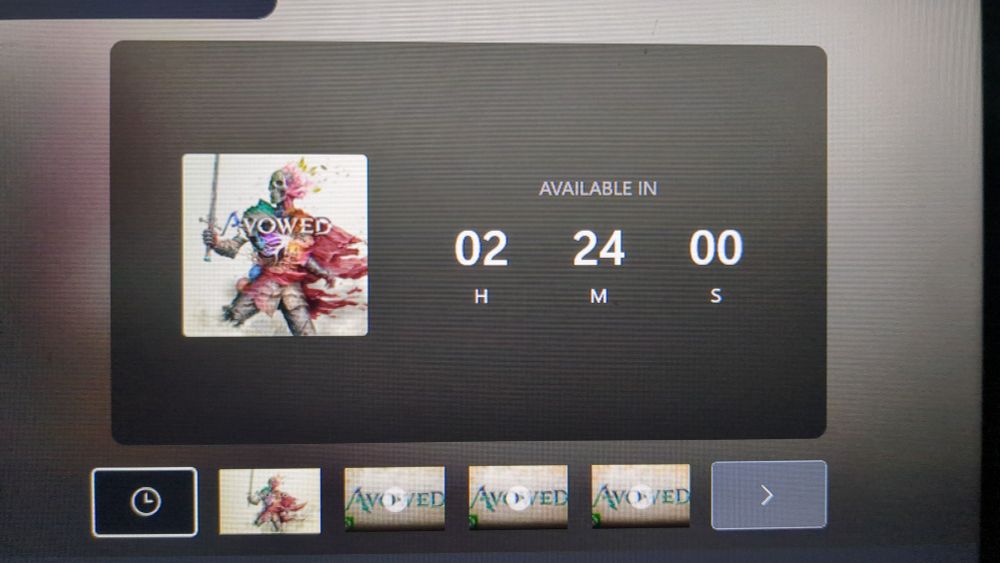 Photo of countdown for Avowed release time showing 2 hours and 24 minutes.