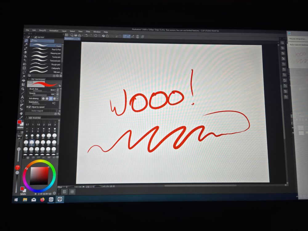 Turns out I needed to share the host PC's USB devices with VirtualBox so the VM could access them, which required putting myself into a VirtualBox user group in order to grant those permissions. It's always extra steps with Linux, I'm coming to figure out.

Worth it, though- pressure sensitivity!