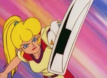 Roll from the Ruby-Spears Mega Man cartoon, a blonde teenage girlbot who has a multifunctional tool built into her left arm that can become, among other things, a vacuum with immense suction powers