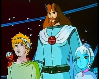 Nono (small robot you know, friend of Ulysses), Telemachus, Ulysses and Yumi stand on the bridge of their fantastic starship, the Odyssey, no doubt moments away from having their search for Earth waylaid by more jackassery from Zeus and  his asshole pals.

Ulysses 31 (1981)