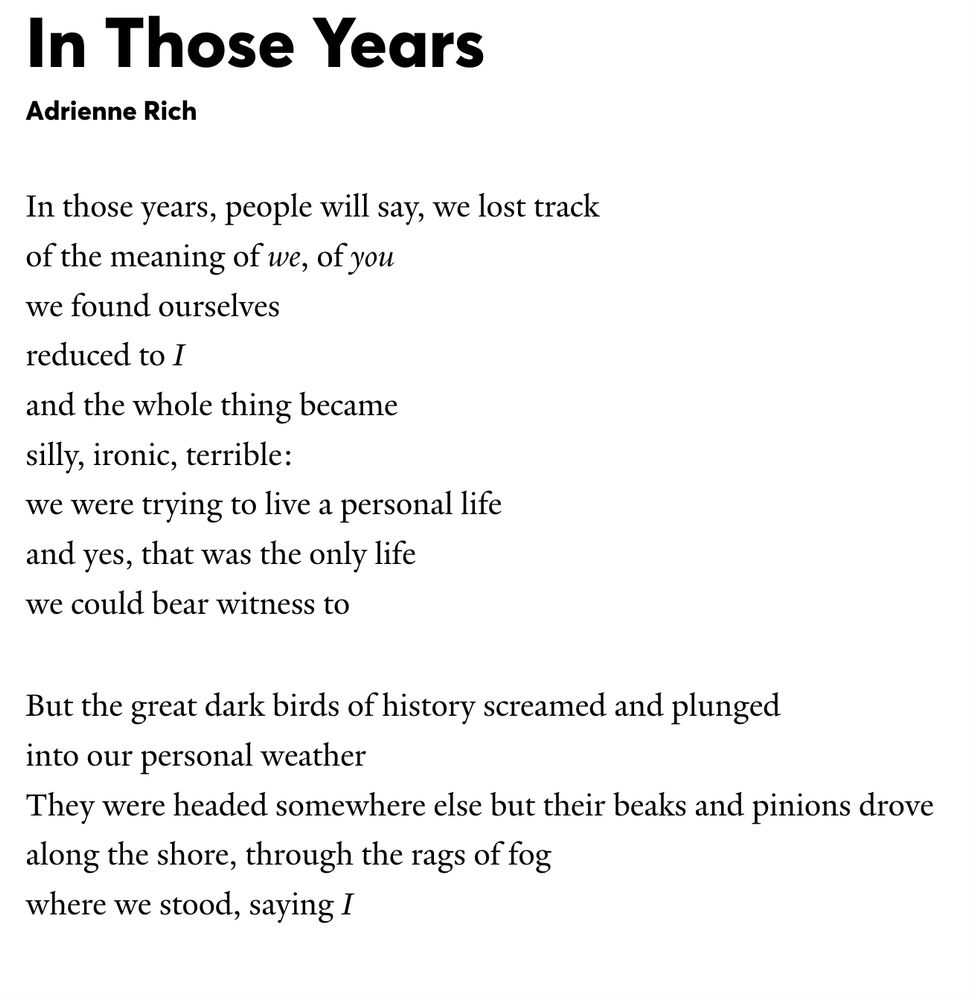 In Those Years, a poem by Adrienne Rich