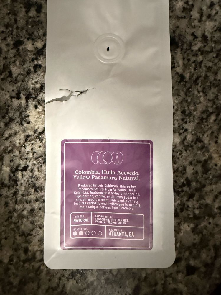 Coffee bag from Flow Coffee Atlanta. 