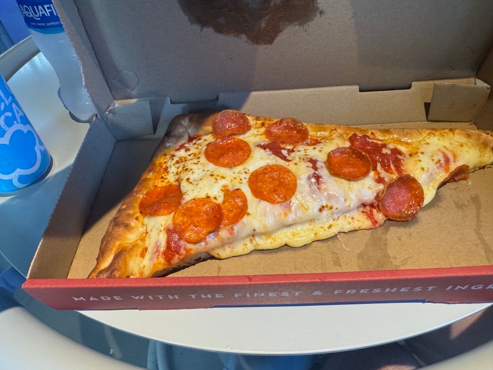 A massive slice of pizza. 