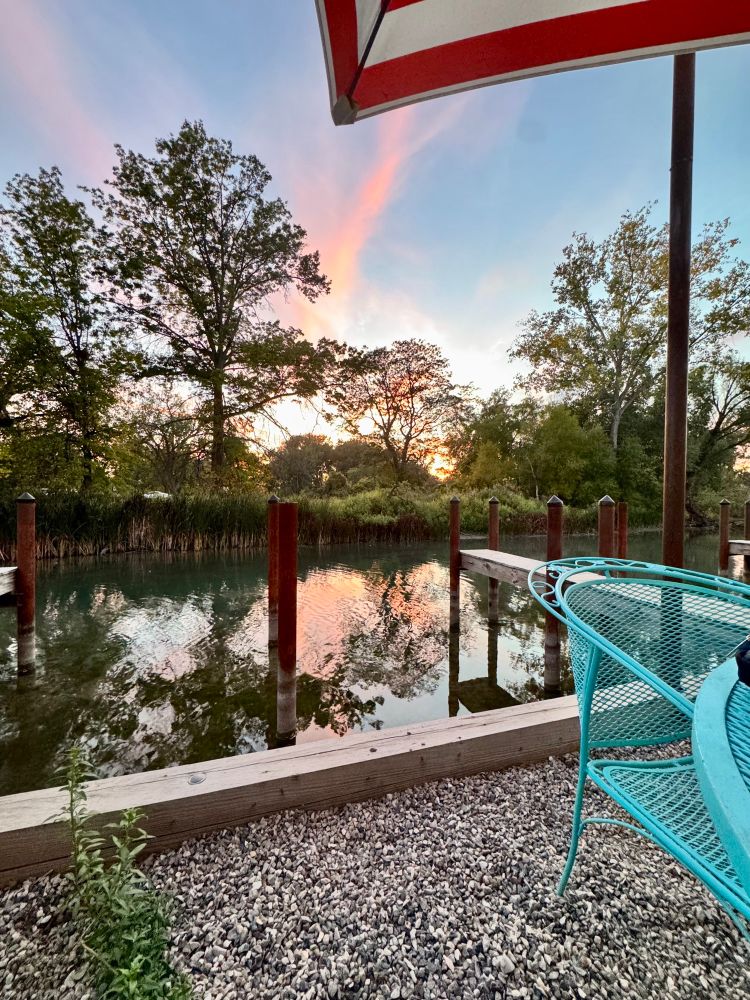 Canal-side restaurant view at sunset in Detroit / Grosse Pointe Farms