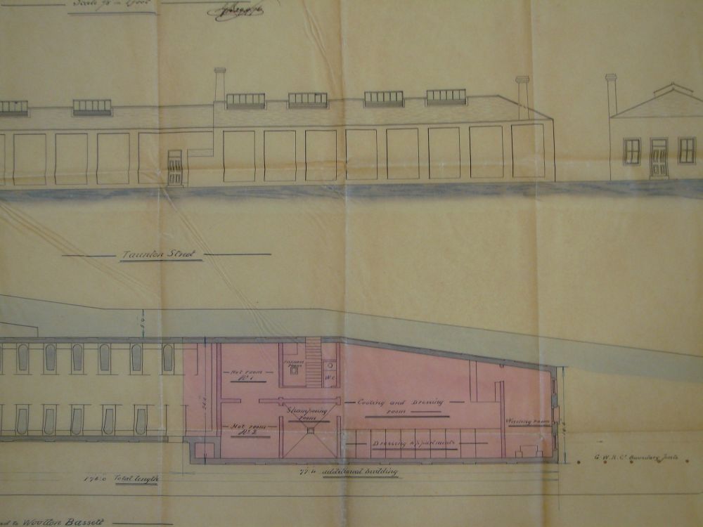 Section and plan of the company's first Turkish baths.
