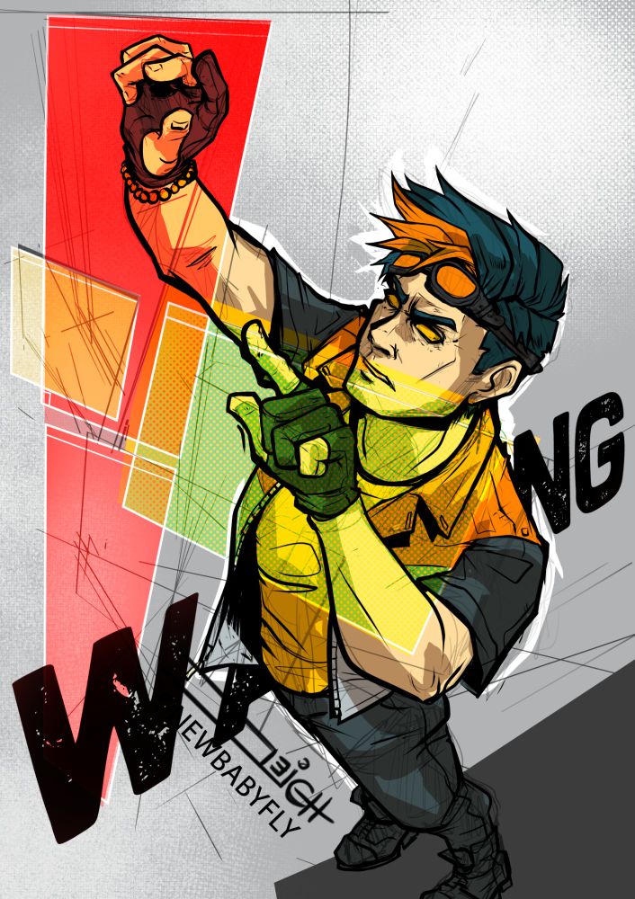 Unfinished wip of a top-down perspective of a character reaching up to interact with techy elements
