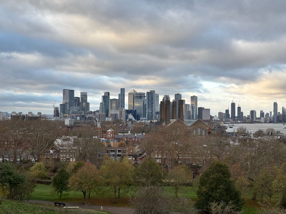 The towers around Canary Wharf in late afternoon gloom