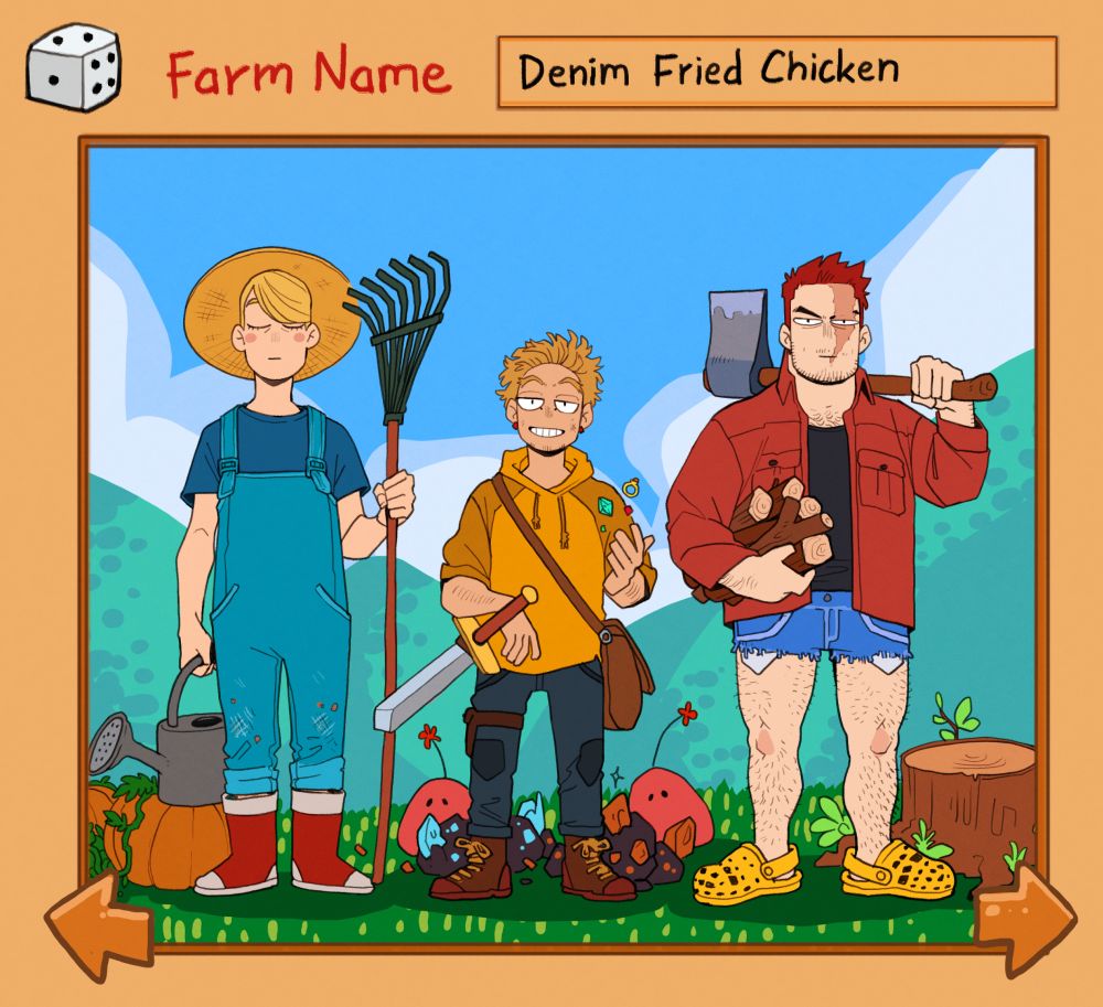 A cutesy drawing of Best Jeanist, Hawks and Enji, stylized to look like Stardew valley character creator

#petedrawings