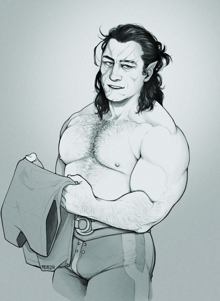 Thirsty drawing of Halsin without his shirt on.

#petedrawings