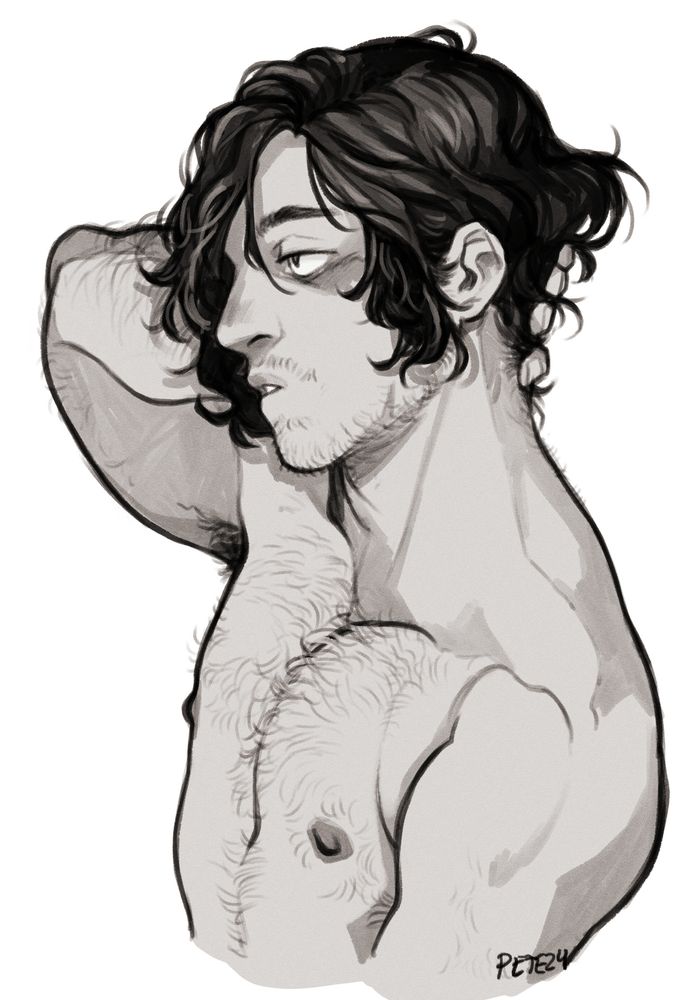 Sketch of short haired Aizawa topless.

#peteart