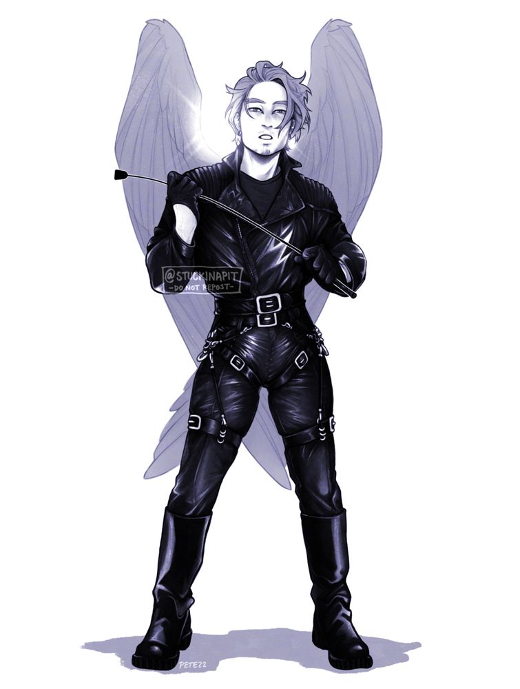 Drawing of MHA Hawks dressed in all leather and straps, holding a spanking crop and posing with dominant energy.


#petedrawings