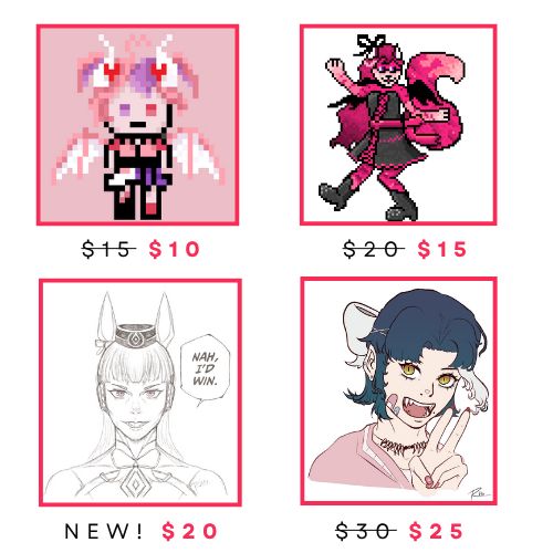 Comms sheet with examples and prices
