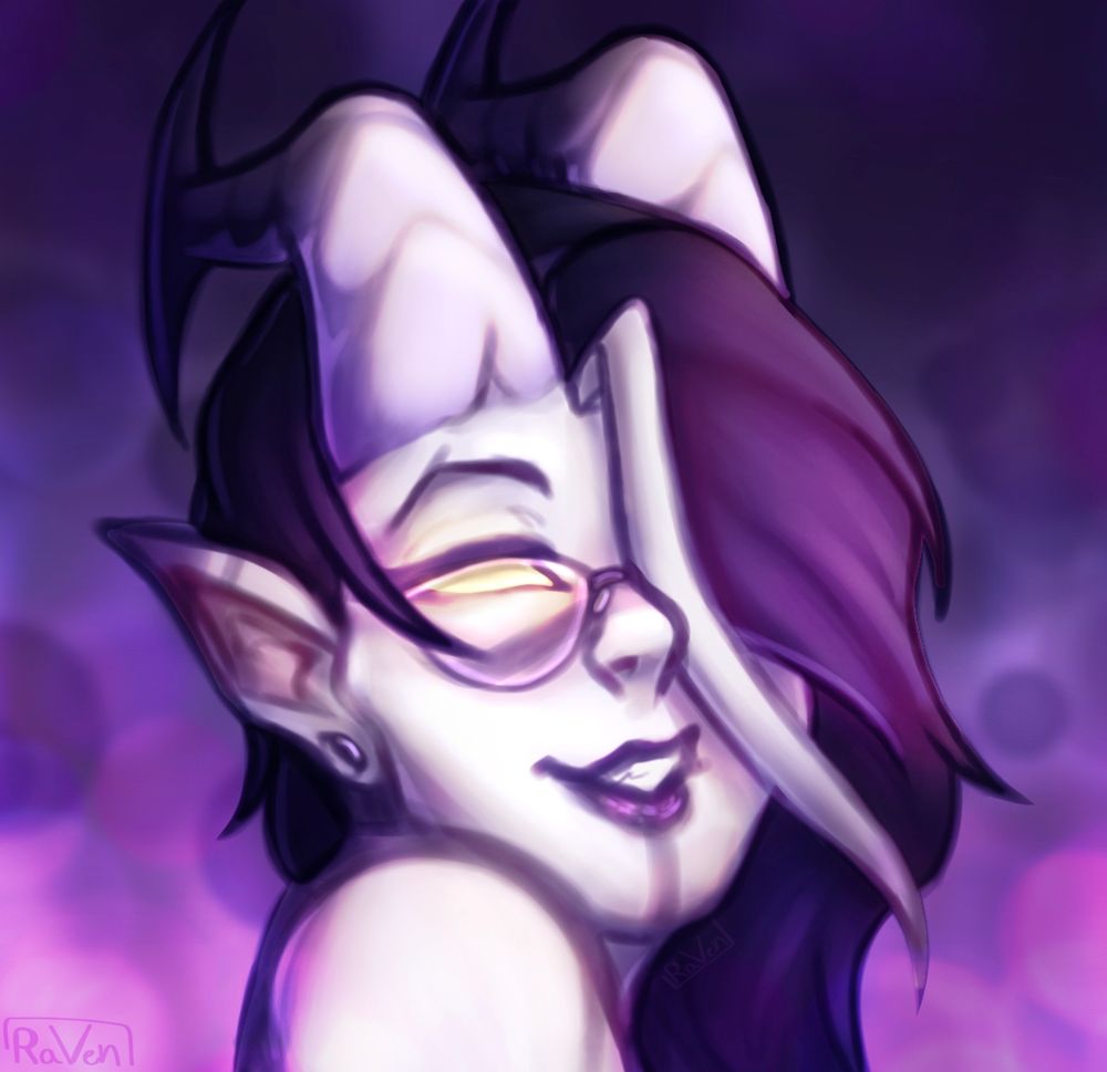 Bubbly purple portrait of my Sona smiling, with soft lighting